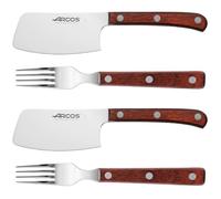 ARCOS Forest - Set Macheta + Tenedor Chuletero - Acero Inoxidable - Mango de Madera Comprimida - PACK 2 + 2