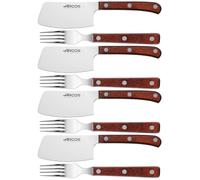 ARCOS Forest - Set Macheta + Tenedor Chuletero - Acero Inoxidable - Mango de Madera Comprimida - PACK 4 + 4