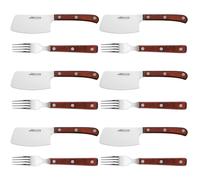 ARCOS Forest - Set Macheta + Tenedor Chuletero - Acero Inoxidable - Mango de Madera Comprimida - PACK 6 + 6