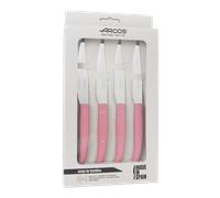 Arcos Juego 4 cuchillos chuleteros Steak Basic – Hoja Acero NITRUM 110 mm, mango PP rosa microperlado