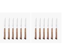 Arcos Juego 6 Cuchillos carne. Paquete Cuchillos chuleteros con filo de perla para cortar y filetear carne. Hojaerrada Acero Inoxidable y mango madera haya. Serie Mesa. (Paquete de 2)