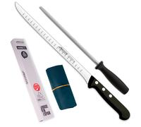 Arcos Juego Cuchillo Jamonero 3 Pzas jamonero alveolos jamonero acero inoxidable (240 mm), afilador Chaira y cubre jamón Juego Cuchillos jamonero profesional Paleta ibérica Envase Ecologico