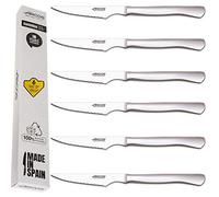 Arcos Juego Cuchillos Carne | 6 Piezas | Cuchillo chuleteros | Hoja 110 mm | monoblock | Cuchillo en 1 Sola Pieza | Cuchillos Carne Cubiertos Acero Inoxidable | Caja Envase Ecológico (Sierra Laser)