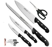 Arcos Juego Cuchillos Cocina cuchillo blanco cuchillos | cuchillos cocina Maitre | 5 piezas | Chef 215 mm, Cocina 150 mm, Verduras 100 mm Tijera cocina (Negro + Jamonero)