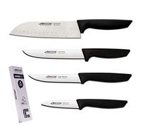 Arcos Juego Cuchillos Cocina Profesionales| Cuchillos Cocina Profesional | Cuchillos Acero Inoxidable Mango Negro | utensilios de cocina | cuchillo japones Santoku | lavavajillas (4 Piezas)
