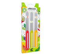 Arcos Juego Cuchillos Paring 3 piezas Acero Inoxidable. Cuchillos cocina coloridos para pelar frutas y verduras. Mango ergonómico polipropileno. Serie B-Line. Color naranja, rojo y verde.