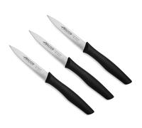ARCOS Juego de 3 Cuchillos Mondadores con Hoja de 100mm en Acero Inoxidable y Mango de Polipropileno. Set de Cuchillos de Cocina para Pelar Apto para Lavavajillas. Serie Nova. Color Negro