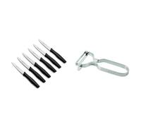 Arcos Juego de 6 Cuchillos Mondadores con Hoja de 100mm en Acero Inoxidable y Mango de Polipropileno & Pelador Profesional 130mm en Acero Inoxidable Cromado para Pelar Frutas y Verduras.
