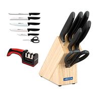 Arcos Juego de Cuchillos de Cocina Profesional y Afilador | 7 Piezas | Acero Inoxidable | Taco de Madera | Serie Niza | Uso Cotidiano | Apto para Lavavajillas