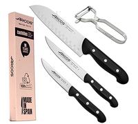 Arcos Juego de cuchillos Japoneses Profesionales | 4 piezas | Cuchillo Verduras 100 mm + Cocina 150 mm + Santoku con Alveolos 170 mm + Pelador de patatas
