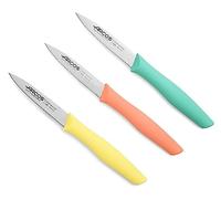 Arcos Juego de Cuchillos Mondadores de 3 Piezas | Cuchillos de cocina peladores de acero inoxidable para frutas y verduras con mango de polipropileno. Serie Nova. Multicolor.