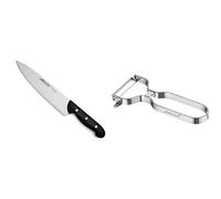 Arcos Maitre, Cuchillo Cocinero, Acero Inoxidable Nitrum 215 mm, Mango Polipropileno Negro & Gadgets Profesionales, Pelador de Frutas Pelador de Verdura, Acero Inoxidable Cromado, Color Plata, 110 mm
