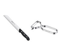 Arcos Maitre, Cuchillo Panero, Acero Inoxidable Nitrum Serrada 210 mm, Mango Polipropileno Negro + Gadgets Profesionales, Pelador de Frutas Pelador de Verdura, Acero Inoxidable Cromado, Color Plata