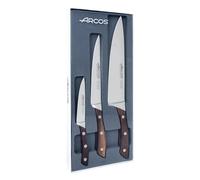 Arcos Natura - Juego de Cuchillos 3 piezas (Mondador + Cuchillo Cocina + Cuchillo Chef) - Acero Inoxidable Forjado NITRUM - Mango Madera Palisandro Color Marrón