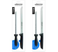 ARCOS Niza - Set Cuchillo Jamonero (230 mm) + Chaira (200 mm) - Hoja de Acero Inoxidable Nitrum® - Mango Negro de Polipropileno (PP) - 136700 - PACK 2