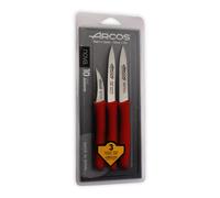 Arcos Nova Juego de Cuchillo Mondadores de Acero Inoxidable Nitrum y Mango de Polipropileno Rojo 3 Piezas