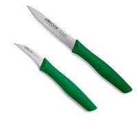 Arcos Nova Set 2 Cuchillos Peladores Acero Verde | 2 cuchillos peladores de acero inoxidable con mango ergonómico. Para frutas, verduras y tubérculos.