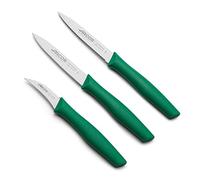 Arcos Nova Set 3 Cuchillos Peladores Acero Verde | 3 cuchillos peladores de acero inoxidable con mango ergonómico. Para frutas, verduras y tubérculos.