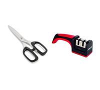 ARCOS Prochef Tijeras de Cocina de Acero Inoxidable 200mm y Mango de Polipropileno, Color Negro & Afilador Profesional con Mango Ergonómico de Uso Manual para Afilar y Pulir Cuchillos
