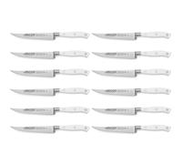 ARCOS Riviera Blanc - 12 x Cuchillos Chuleteros (130 mm) - Acero Inoxidable Forjado Nitrum® - Mango Blanco de POM - PACK 12