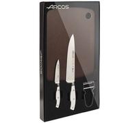 ARCOS Riviera Blanc - Set 2 Cuchillos + Tabla de Corte + Pelador - Acero Inoxidable Forjado Nitrum® - Mango Blanco de POM