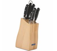 ARCOS Riviera - Bloque de 5 Cuchillos + 1 Chaira - Acero Inoxidable Forjado Nitrum® - Mango Negro de POM - Taco de Madera