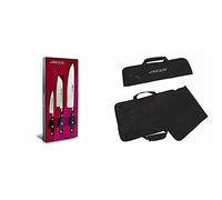 Arcos Riviera Juego de Cuchillos, Acero Inoxidable, Negro, 45x20x5 cm, 3 Unidades + 690200 - Bolsa con 4 compartimentos para cuchillos