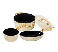 ARCOS Samoa Iconic Beige - Batería de Cocina (3 + 1 Piezas) - Antiadherente Cerámico - Aluminio Forjado - Asas Inox Dorado