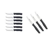 Arcos Serie Cuchillos de Mesa Chuleteros, Mango de Polipropileno, Hoja 110 mm, Apto para Lavavajillas, Negro, 6 Piezas (705500) & Serie Nova - Set 3 Cuchillos Mondadores - Cuchillo Color negro.