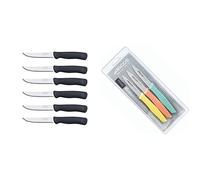 Arcos Serie Cuchillos de Mesa Chuleteros, Mango de Polipropileno, Hoja 110 mm, Apto para Lavavajillas, Negro, 6 Piezas (705500) & Nova, Set 3 Cuchillos Mondadores, Acero Inoxidable, Multicolor, 85 mm
