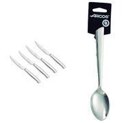 Arcos Serie Cuchillos de Mesa - Juego 4 uds Cuchillo Chuletero, Hoja Serrada de Acero Inoxidable de 110 mm, Color Plata & Serie Toscana, Juego de Cucharas de Mesa, 3 cucharas
