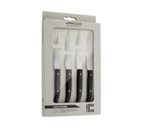 Arcos Serie Cuchillos de Mesa - Pack 4 uds Cuchillo Chuletero - Hoja de Acero Inoxidable NITRUM de 110 mm - Mango Nylon Color negro