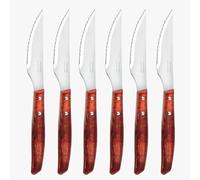 Arcos Serie Forest - Pack 6 uds Cuchillo Chuletero - Hoja Serrada de Acero Inoxidable NITRUM de 110 mm - Mango Madera comprimida Color Rojo