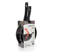 Arcos Serie Kaula | Lote de Sartenes 20 y 24 cm | Aluminio Forjado | Recubrimiento QuanTanium | Apta cualquier cocina | Mango Efecto Frio | Sistema ahorro energético | Apta lavavajillas | Color Negro