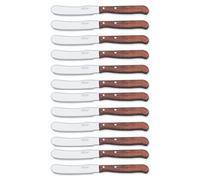 Arcos Serie Latina Caja 12 uds Cuchillo para mantequilla, Hoja serrada de Acero Inoxidable NITRUM de 90 mm, Mango de Madera comprimida Color marrón (12 UDS)