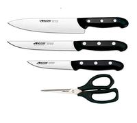 Arcos Serie Maitre - Juego Cuchillo de cocina 4 piezas, (3 cuchillos + 1 tijeras) Hoja de Acero Inoxidable NITRUM 80 mm, Mango Polipropileno Negro