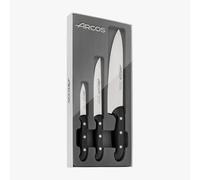 Arcos Serie Maitre - Set de Cuchillos de Cocina 3 piezas (Mondador + Cocina + Chef) - Hoja de Acero Inoxidable NITRUM - Mango de Polipropileno Color Negro