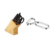Arcos Serie Niza Juego de Cuchillos de 5 piezas (4 Cuchillos + 1 Tijeras), Hoja de Acero Inoxidable NITRUM + Gadgets Profesionales, Pelador de Frutas Pelador de Verdura