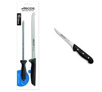Arcos Serie Niza, Set Jamonero 2 pzas. Jamonero + Chaira, 2 UDS & Maitre, Cuchillo Deshuesador, Acero Inoxidable Nitrum 160 mm, Mango Polipropileno Negro