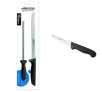 Arcos Serie Niza, Set Jamonero 2 pzas. Jamonero + Chaira, 2 UDS & Serie 2900, Cuchillo Deshuesador, Hoja de Acero Inoxidable Nitrum de 130 mm, Mango inyectado en Polipropileno Color Negro