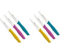 Arcos Serie Nova - Cuchillo para pelar, Acero Inoxidable NITRUM, Envase Ecológico, 3 colores Fucsia, Turquesa y Amarillo (Paquete de 2)