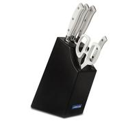 Arcos Serie Riviera Blanc - Juego de Cuchillos de 5 piezas en Caja de Regalo (4 Cuchillos + 1 Tijeras) - Hoja de Acero Inoxidable Forjado NITRUM - Mango de Polioximetileno (POM) - Bloque de madera de color negro lacado