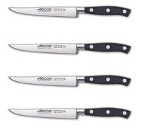 Arcos Serie Riviera - Juego 4 Cuchillos Chuleteros - Hoja de Acero Inoxidable Forjado NITRUM 130 mm - Mango de Polyoxymethylene (POM) Color Negro