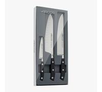 Arcos Serie Riviera - Juego Cuchillos Cocina 3 piezas (1 Cuchillo Mondador + 1 Santoku + 1 Cuchillo de Chef) - Hoja de Acero Inoxidable Forjado NITRUM - Mango de Polioximetileno (POM) - Color Negro