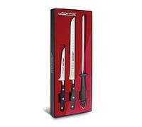 Arcos Serie Riviera, Set Jamonero de 3 piezas, 1 Cuchillo Jamonero + 1 Deshuesador + 1 Chaira, Hoja de Acero Inoxidable Forjado Nitrum, Mango de Polioximetileno, POM, Color Negro