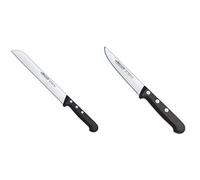 Arcos Serie Universal, Cuchillo Panero, Hoja De Acero Inoxidable Nitrum 200 Mm Con Alveolos + Cuchillo Universal Verduras 100Mm, Acero Inoxidable, Plateado, 25X7X2 Cm