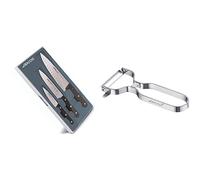 Arcos Serie Universal, Juego de Cuchillos de Cocina de 3 piezas, 3 Cuchillos Cocineros, Hoja de Acero Inoxidable Nitrum + Gadgets Profesionales, Pelador de Frutas Pelador de Verdura