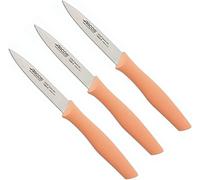 Arcos | Set 3 Cuchillos Mondadores | Cuchillos cuchillo de pelar | cuchillos pelar patatas | Acero Inoxidable Nitrum | Hoja de 100 mm | Envase Ecológico | Color coral