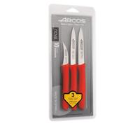 Arcos Set 3 Cuchillos Peladores Acero Inoxidable | Serie Nova. Mango ergonómico polipropileno. Para frutas, verduras y tubérculos. Color rojo.
