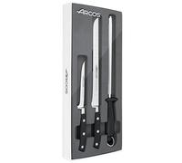 Arcos Set Corte 3 piezas Acero Inoxidable Nitrum y Hoja mm. Cuchillo Cocina Profesional 753 gr para Cortar una Variedad Alimentos con Mango Ergonómico Polioximetileno POM. Serie Riviera. Color Negro.